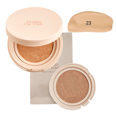 Набір зволожуючий та розгладжуючий кушон з тональним ефектом Derma Factory Vegan Collagen Cushion 23 відтінок 15 г + змінний блок 15 г DF011 фото