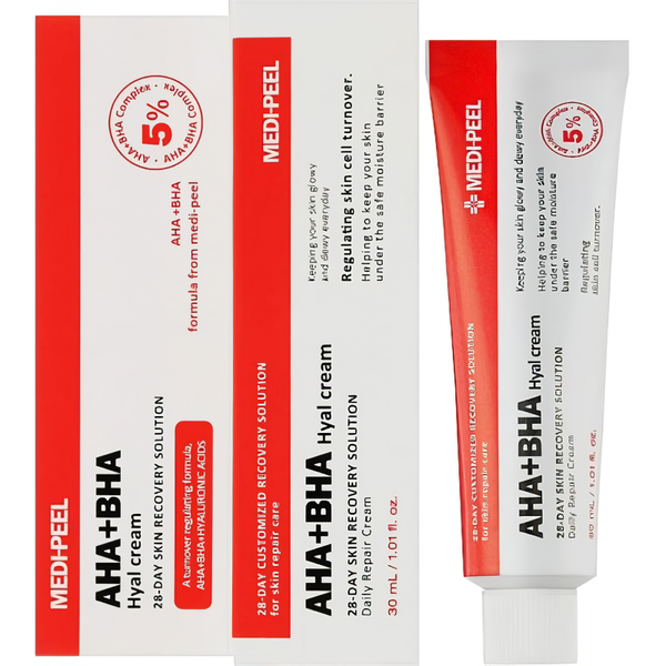 Відновлюючий крем-пілінг для обличчя з кислотами і пептидами Medi-Peel AHA BHA 28 Days Hyal Cream, 30 мл MP-Cream-01 фото